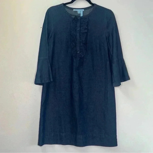 DraperJames Chambray Ruffle Shift Dress Sz 8 - Picture 6 of 14
